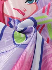 ROMWE MEN Winx Club X ROMWE 男式动漫球衣撞色网眼短袖运动 T 恤，运动服，2000 年代风格 - 粉色 - 查看 5