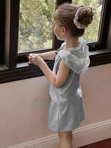 DAZY Set de 2 piezas de conjunto de niña joven con camiseta sin mangas con capucha + minifalda, para verano - Gris - Ver 7