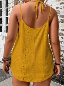 SHEIN Clasi 加大码纯色镂空刺绣休闲吊带背心，适合夏季 - 黃色 - 查看 2