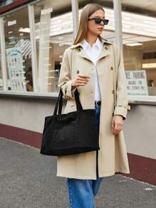 SHECARRY Solid Color Corduroy Tote Bag Suitable For Women's Daily Use