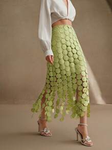 Anewsta 优雅、假日、节日、派对激光切割多圈双层裙子长裙 - 綠色 - 查看 7