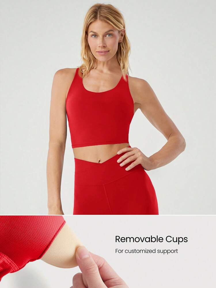 FeatherFit™ Longline Crossover Strap Sports Bra Light Support Yoga Pilates Studio Gym Daily