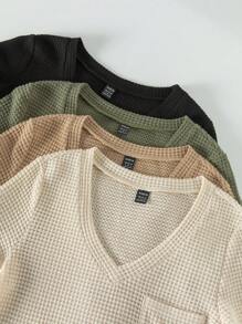 GlowEve Damen V-Ausschnitt Kurzarm Tasche Lässig vielseitiges T-Shirt