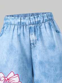 Tween Girls Denim Effect Pants, Floral Print Tank Top & Contrast Mesh Blouse 3-Piece Set - Hot Pink - View 6