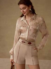 MOTF PREMIUM PIN TUCK SLANT POCKET SHORTS - Khaki - View 3