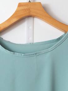 Rusticease Women Solid Color Round Neck Short Sleeve Top And Flower Print Wide Leg Pants Set For Summer Two Pieces Outfits Linen Cute Summer Top  Streetwear Women  European Summer Women's Summer Clothes - Teal Blue - View 4