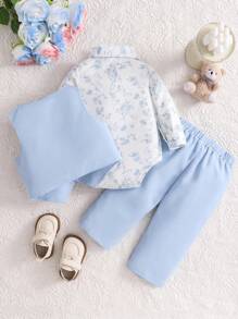 SHEIN 3 Pieces Baby Boy Gentleman Outfit Set: Blazer, Vest And Long Sleeve Shirt, Smart Look For Autumn/Winter