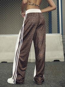 SHEIN Sports Women's Leopard Print Sports Pants With Side Stripe Ribbon - Brown - View 1