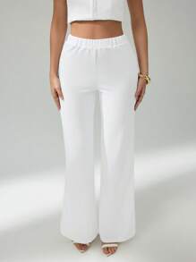 SHEIN Tall 纯色高腰阔腿裤 喇叭裤 阔腿裤 正装裤