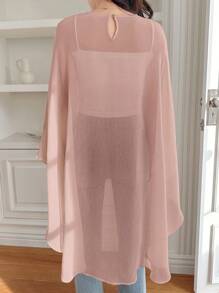 DAZY 女士雪纺衬衫，轻盈纯色套头不对称衬衫，春夏长袖