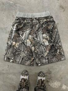 PAVTROS Quần short nam mùa hè in họa tiết cành cây giản dị có dây rút ở eo, quần short nam họa tiết camo, quần short nam - Nhiều màu - Xem 2