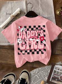 SHEIN Leap Crew 3pcs/Set Tween Girls' Casual Plaid Smiling Face Graphic T-Shirts In Black, Pink, Khaki, Cute Cartoon Pattern, Summer - Multicolor - View 4