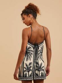 Travachic 梭织印花露背迷你连衣裙，女士夏季服装，沙滩装，复活节，女士沙滩装，春假，女士度假装，女士演唱会服装，波西米亚风，音乐节，热带度假女装 - 杏色 - 查看 2