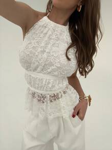 Aloruh Top canotta elegante con spalline incrociate e schiena scoperta, vita arricciata, stile romantico da vacanza