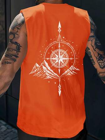 Manfinity LEGND Camiseta regata casual masculina com estampa gráfica e gola redonda, adequada para o verão, camisetas regata masculinas com estampa gráfica, camisetas regata masculinas com estampa gráfica