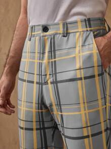 Manfinity ModaGents Men's Multicolor Cropped Knitted Pants: Stylish Plaid Pattern Semi-Sheer Trousers With Zipper Detail