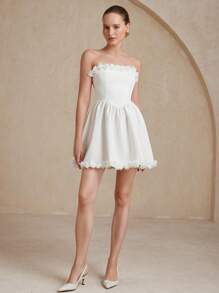 Aveloria Elegant & Charming Floral Decor Sleeveless Cinched Waist Ruffled Hem A-Line Dress With Princess Vibe, Women  Old Money Style For Summer Spring Fall Autumn