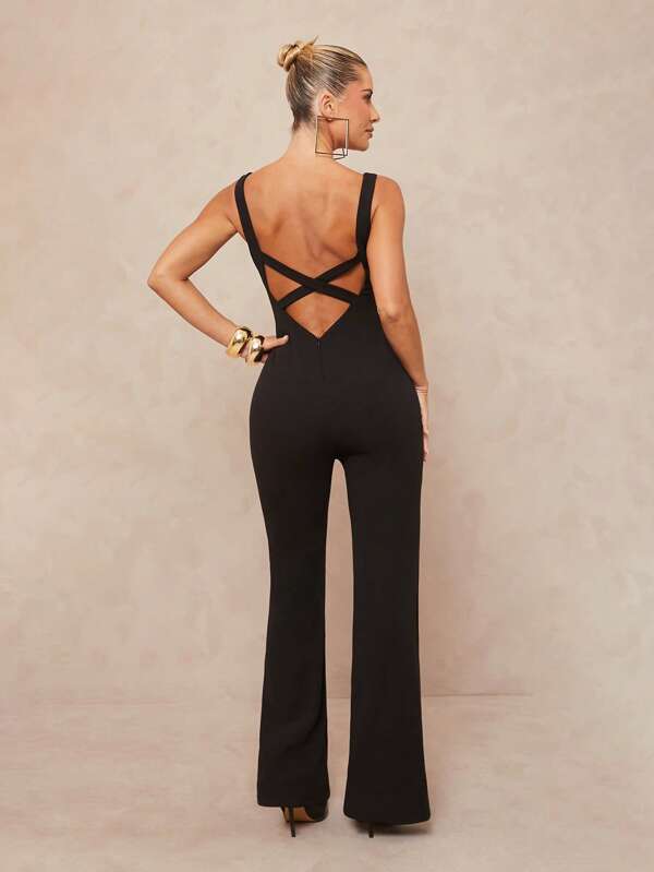 SHEIN x Lina Lumalex Outing Old Money Swimsuit Swimwear Swim Cover-Up Bikini Set Fairycore Summer Swimsuit Swimwear Swim Vacation Elegant Easter Bohemian BOHO Sea Beach Hot Outdoor Richly Layered Wedding Season Banquet Coming Of Age Ceremony Beach Seaside Women's Deep Square Neck Backless Bodycon Flared Leg Jumpsuit