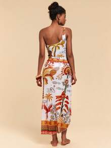 Travachic Conjunto de 2 piezas de traje de baño para mujer con hombros oblicuos y falda de natación