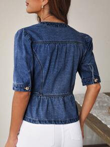 EMERY ROSE Denim Jacket For Women, Short Sleeve, Fashionable, Suitable For Summer - Dark Wash - View 2