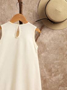 WESTFADE Young Wildeya Young Girls' Light Apricot Bow-Decorated Sleeveless Round-Neck Slim-Fit Dress Is Casual And Comfortable For Vacation, Suitable For Summer Vacations And Daily Wear. Young Girls Dresses White Casual Dresses For Girls Casual Dress For Girls Cute Dress For Girls