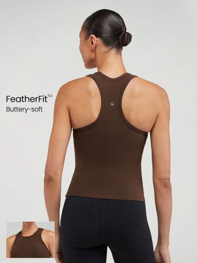 GLOWMODE FeatherFit™ Routine Round Neck Racerback Tank Light Support Low Impact Yoga Studio Gym Daily Fall Winter