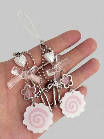Kawaii 2 pièces/set Pendentifs porte-clés roses mignons, design floral, nœud papillon, spirale, pour la décoration de sac et de téléphone, remise des diplômes, rentrée scolaire, Saint-Valentin, cadeau d'anniversaire pour les filles