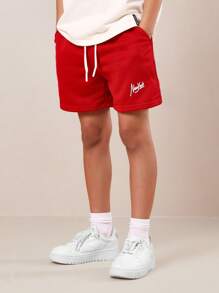 SUMWON Luxury Streetwear Sleeveless T-Shirt Shorts Set Nyc Script Summer Athletic Casual Athletic Outfit Set Modern Urban Fashion Gym Style - Red - View 4