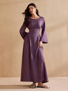 Graceveil Round Neck Solid Color Criss-Cross Tie Long Dress