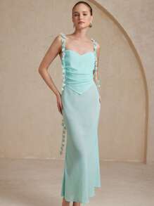 Femmeiva Chiffon Sheer Sleeveless Women Long Dress Elegant FashionableOld Money Style  For Summer Spring Fall Autumn - Blue - View 1