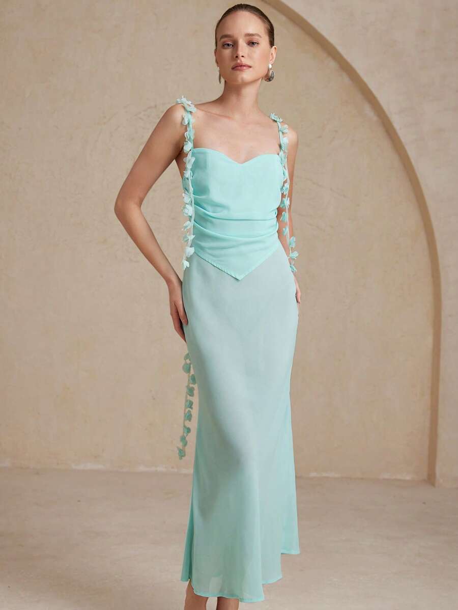 Femmeiva Chiffon Sheer Sleeveless Women Long Dress Elegant FashionableOld Money Style For Summer Spring Fall Autumn - Blue - View 1