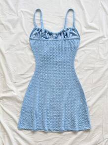 Soleia 春夏假期细肩带修身纹理面料连衣裙 - 淺藍色 - 查看 2