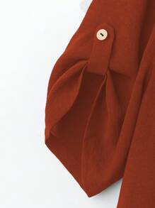 EMERY ROSE Plus Size Women Round Neck Short Sleeve Casual Comfortable Designed Shift Dress, Suitable For Daily Commute - Bronze - View 4