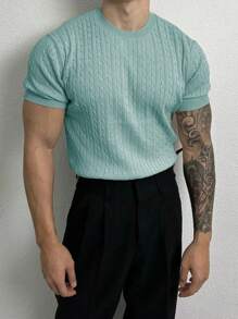 Manfinity Homme Áo thun tay ngắn màu trơn thường ngày cho nam - Màu xanh bạc hà - Xem 3