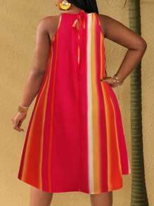 Maweii Plus Size Women's Striped Ruched Loose Casual Halter Neck Dress - Multicolor - View 2