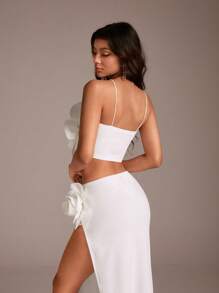 TRNVIE Personalized 3D Flower Versatile Sleeveless Slit Vacation Women 2pcs Set, Spring/Summer - White - View 5