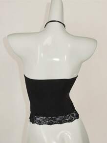 SHEIN ICON Women's Slim Fit Lace Sheer Panel Underwire Halter Neck Top - Black - View 3