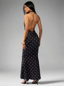 MISSGUIDED Polka Dot Halter Neck Midi Dress - Black - View 2