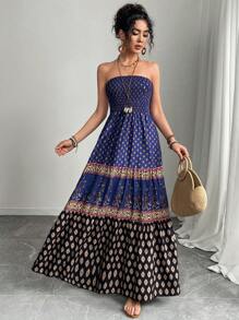 Chiquease Đầm dài đi nghỉ cho nữ, giản dị và thoải mái - Màu xanh hải quân - Xem 4