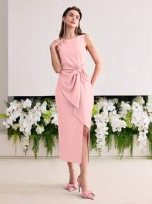 MOTF Soiréza BOW DETAIL SPLIT DRESS DRESSES FOR WEDDING EVENT - Pink - View 6