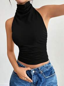 Women's Solid Color Minimalist Sleeveless Tank Top, Suitable For Summer