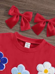 SHEIN Babygirl Floral Loose Fitting Short Sleeve T-Shirt, Versatile White, Summer - Hot Pink - View 4