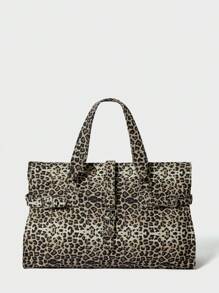 SHECARRY Bolso de tela estampado de leopardo de gran capacidad y sencillo y casual para mujer