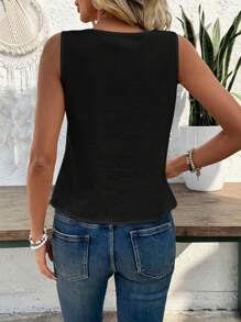 EMERY ROSE Women's Solid Color Round Neck Casual Summer Holiday Fashion Tank Top - Black - View 2