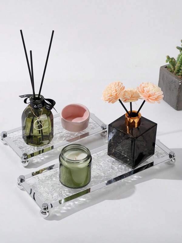 1pc Stone Pattern Clear Acrylic Tray Bathroom Vanity Trays With Stand, Cosmetic Table Jewelry Skin Care Cosmetics Tray, Napkin Tray, Clear Color Tray For Perfume, Aromatherapy, Shower Gel, Skin Care Products, Cosmetics