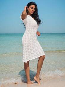 EURMUSE Coprispalle mini in maglia a tinta unita con collo alla polo e senza maniche, aperto ai lati, per donna