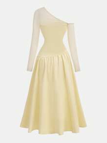 Girlism Teen Girls Asymmetrical Pleated Long Sleeve Dress, Gorgeous And ,Red Dress - Apricot - View 2