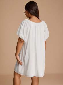 SHEIN Unity Women's Plus Size White Summer Casual Mini Dress/Vacation Outfits Woman/All White - White - View 2