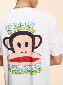 Paul Frank X SHEIN Conjunto de camiseta de manga corta con estampado de dibujos animados y letras, y pantalones cortos para hombre