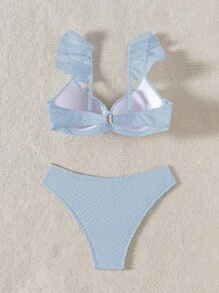 Swim Basics Women's Solid Color Textured Fabric Scoop Neck Bikini Set, For Beach Vacation For Summer